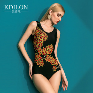 凯迪龙露背泳衣性感连体三角背心游泳衣聚拢保守复古花显瘦泳装 女