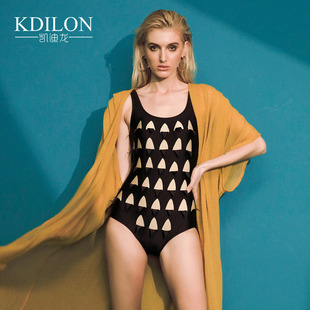 凯迪龙性感度假防晒沙滩裙复古聚拢泳装 保守显瘦游泳衣连体三角女