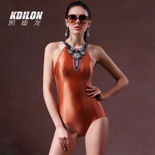 凯迪龙连体泳衣女保守性感遮肚游泳衣显瘦复古温泉三角露背泳装 女