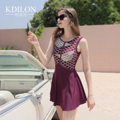 游泳衣女显瘦时尚 性感保守遮肚温泉无袖 三角式 凯迪龙连体裙式 泳装