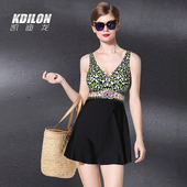 凯迪龙度假游泳衣女性感连体温泉聚拢大裙式 保守遮肚显瘦露背泳装