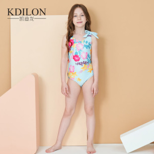 连体三角可爱蝴蝶结中大儿童泳装 凯迪龙无袖 游泳衣女防晒时尚