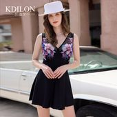 凯迪龙游泳衣女性感连体温泉泳衣钢托聚拢裙式 保守遮肚显瘦泳装