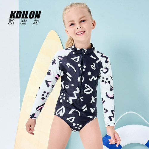 Детский лонгслив, модный милый купальник с молнией, защита от солнца, подходит для подростков