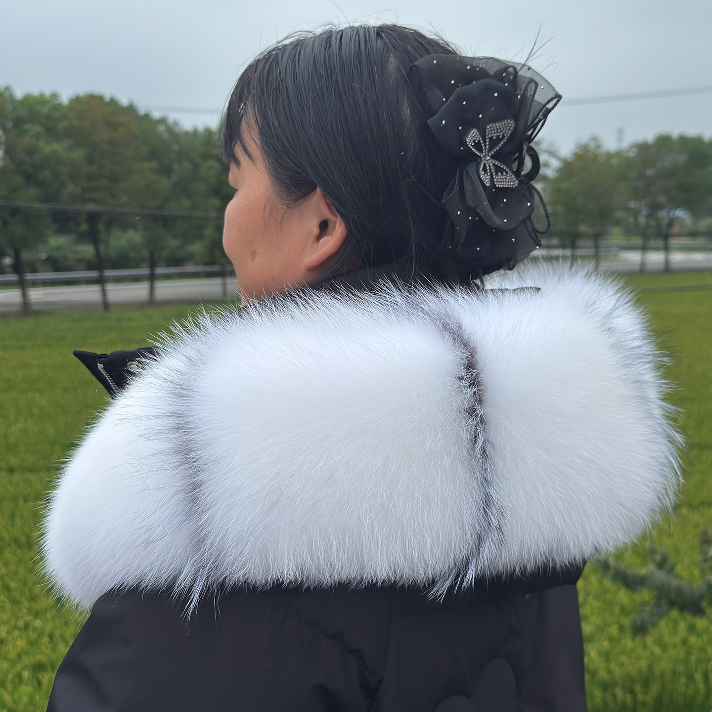 进口超大狐狸毛领单买派克服羽绒服帽子帽领毛条男女通用毛领单卖