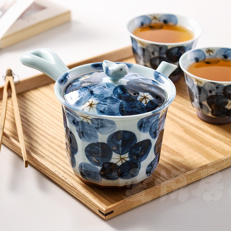 日本进口一诚陶苑手绘釉下彩茶壶