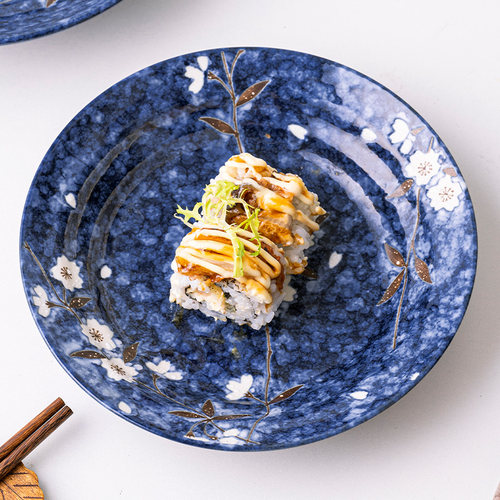 日本进口蓝樱花陶瓷日式餐具