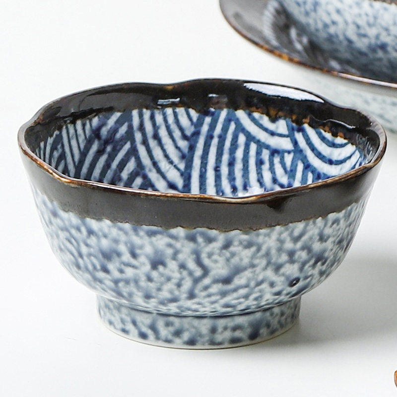 日本原装进口青海波陶瓷日式和风斗笠饭碗釉下彩家用餐具复古小碗