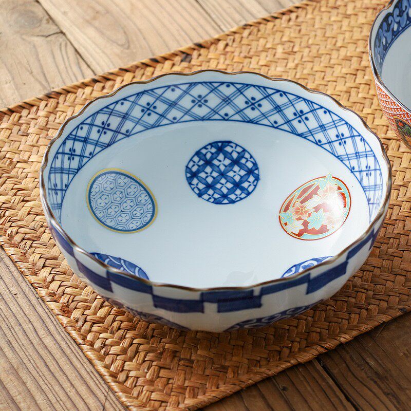 日本进口陶瓷吾山窑金彩日式家用餐具钵碗大号面碗汤钵汤碗花边碗