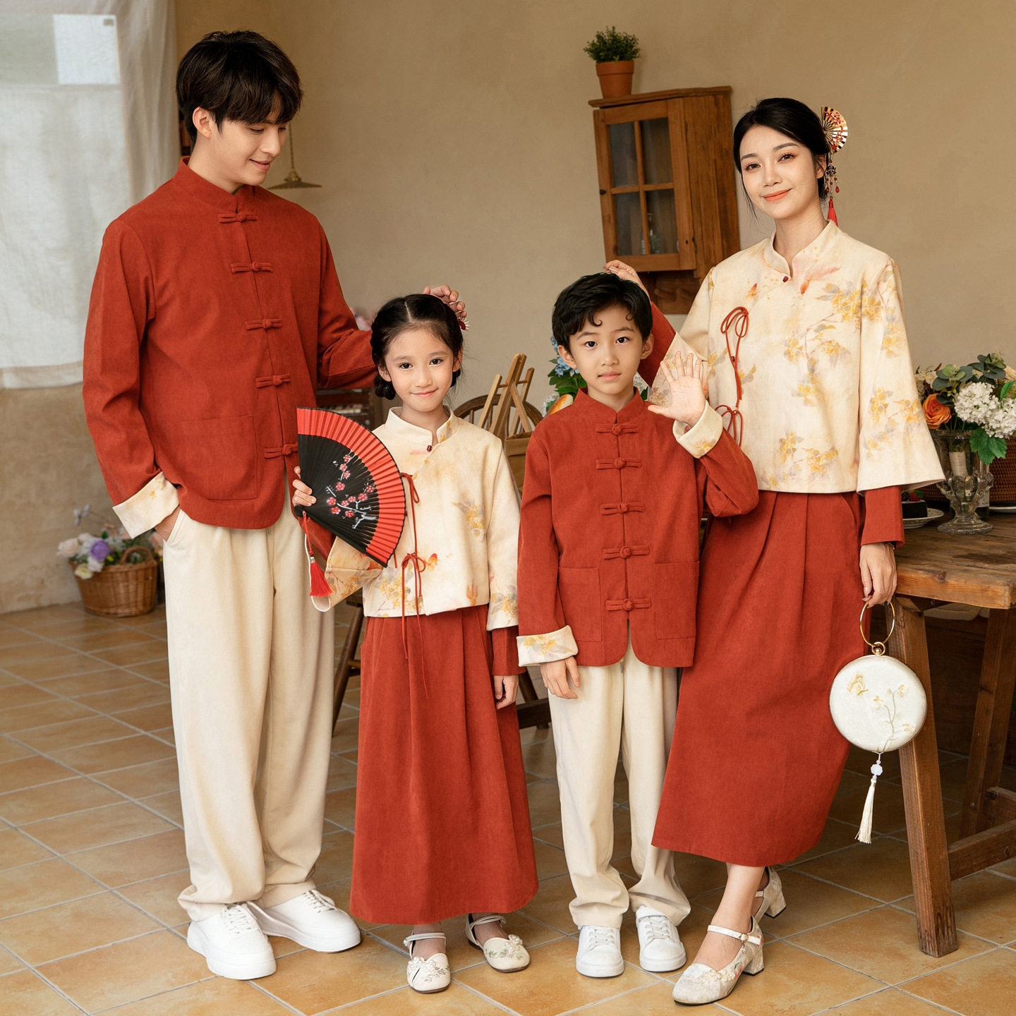2025新中式亲子母女款一家三口秋冬民族风唐装汉服母子表演服套装
