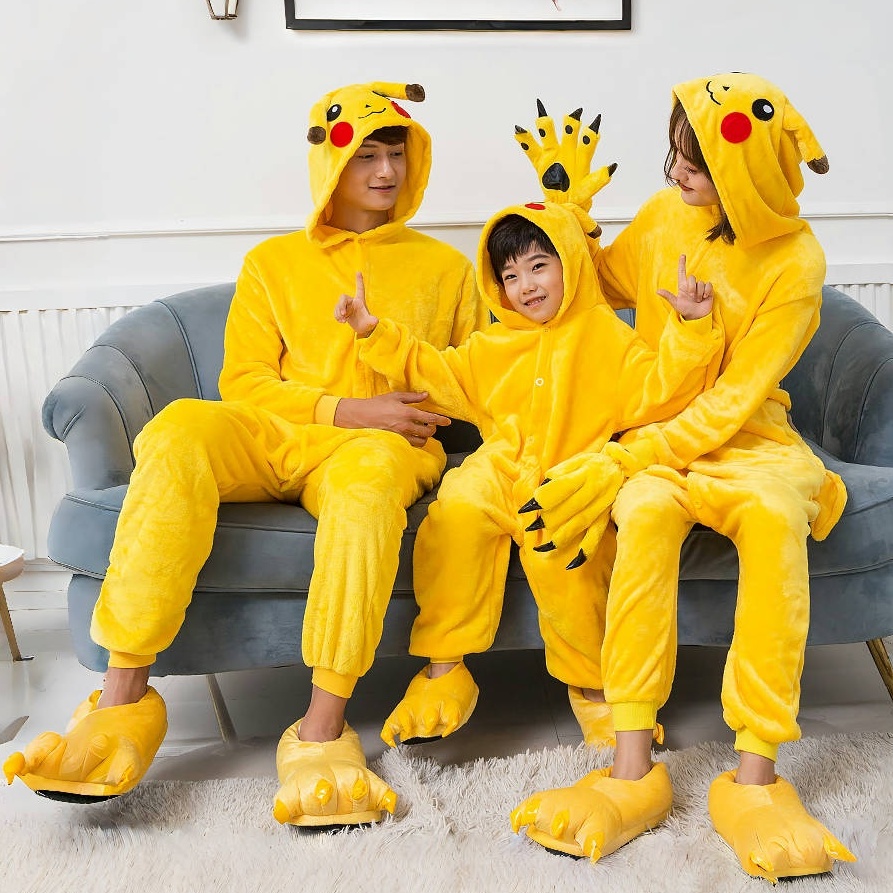秋冬皮卡丘儿童亲子睡衣连体套装
