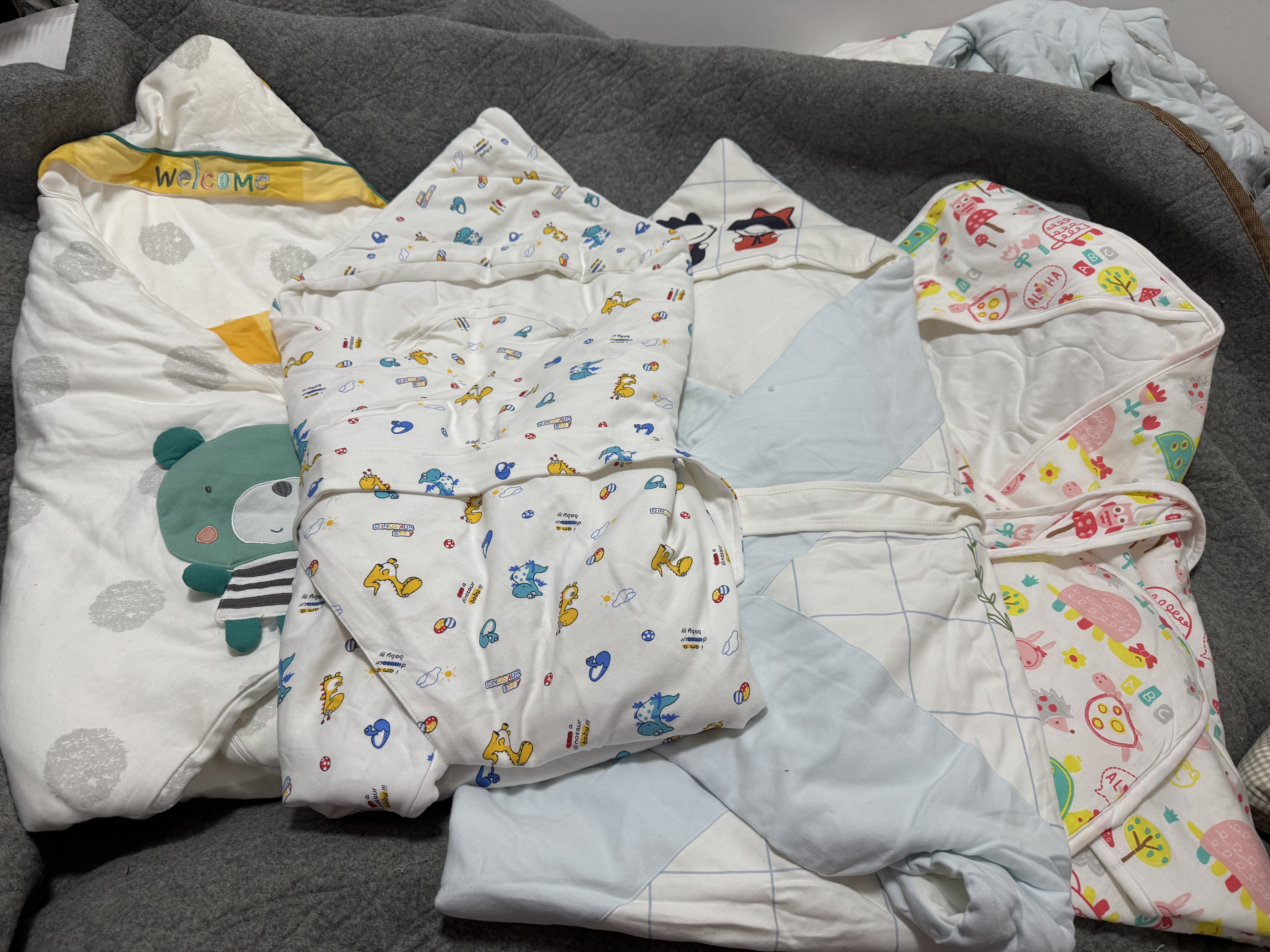 外贸原单秋冬宝宝纯棉夹棉带被芯婴儿被子可脱卸内胆抱被包被