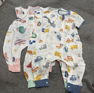 连体睡袋 分腿睡袋薄款 外贸原单夏季 宝宝2层竹棉纱布短袖