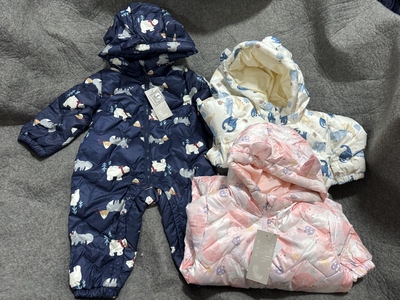 外贸原单秋冬宝宝羽绒连帽爬服外出防风服