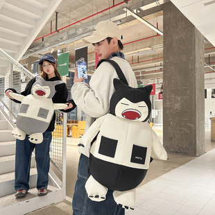 卡比兽机车双肩包女卡通创意书包通勤旅行超大个性头盔男学生背包