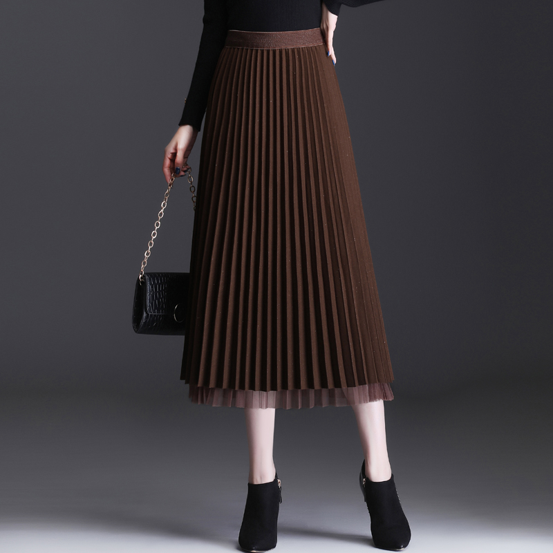 2025高腰显瘦亮片百褶裙