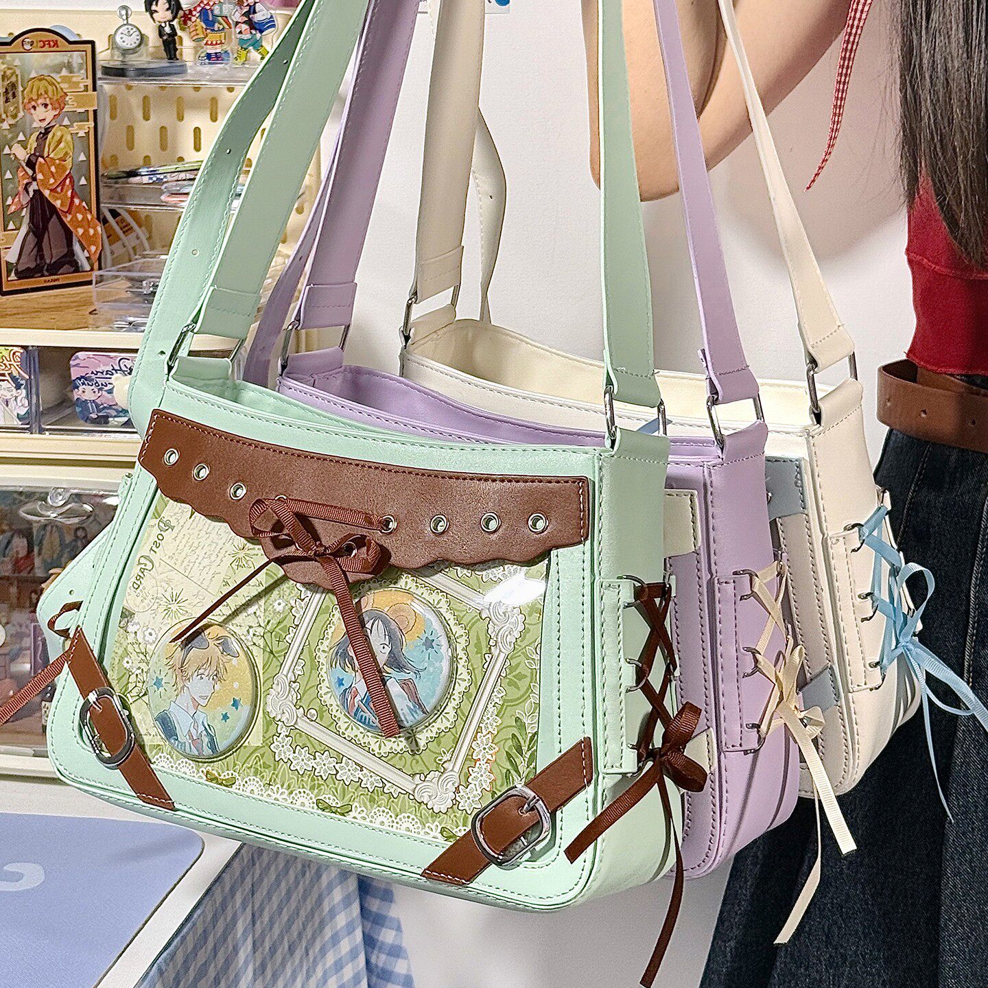 二次元追星漫展丝带痛包辣妹风小食量撞色透明日常基础单肩斜挎包