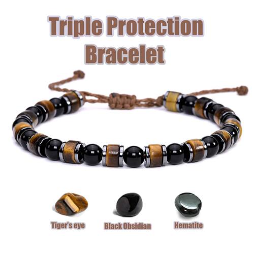 Triple Protection Bracelet Tiger eye Obsidian Hematite 6mm