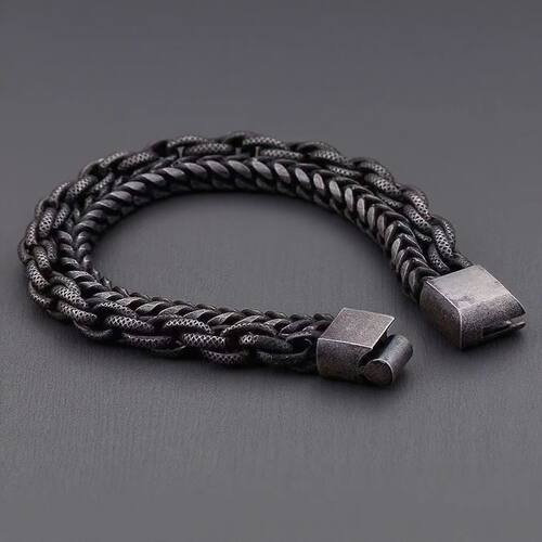 New 316L Stainless steelVintage Style Black Leather & Metal