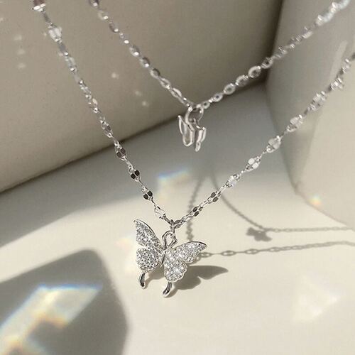 Lats New Shiny Butterfly Necklace Exquisite Double Layer