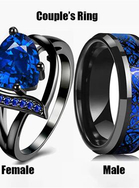 Couple Rings Romantic Women Heart Blue Rhinestones Zircon