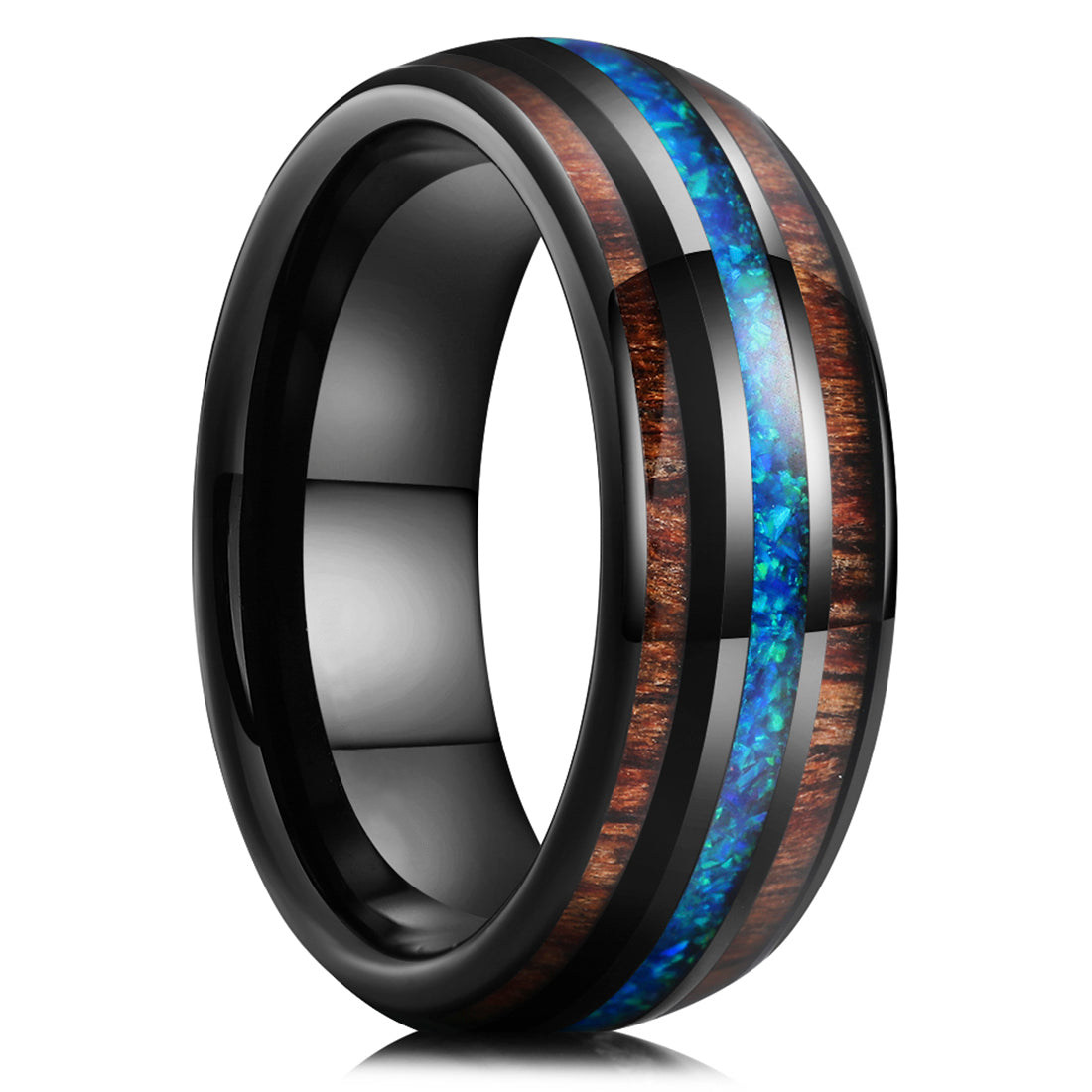 Fashion 8mm Hawaiian Koa Wood Titanium steel Rings For Men