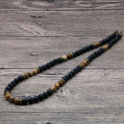 Unique Natural Stone Necklace Men 6mm Picasso Tiger Eyes
