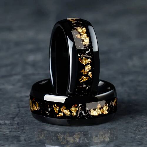 8mm Men Stainless Steel Rings Inlay Meteorite Abalone Shell