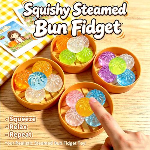 5Pcs Mini Dumplings with Steamer Bun Squeezable Toys Set