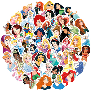 10/30/50pcs Cartoon Disney Cute Princess Stickers Aesthetic