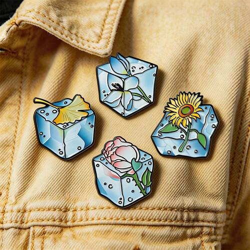 Creative Ice Cube Flower Enamel Brooches 4 Styles Frozen