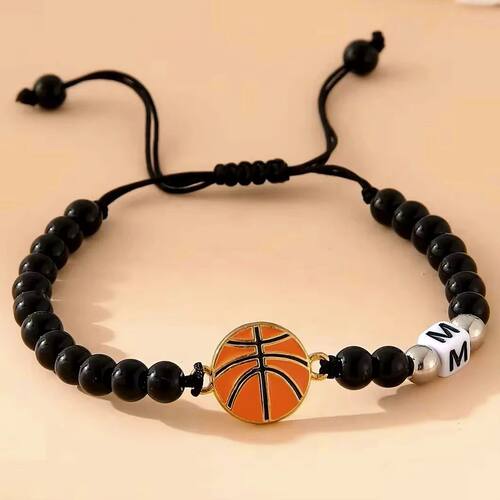 Basketball Bracelets For Men And Women Black Shiny Beads