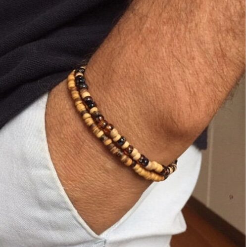 Mens wooden bracelet set. Surfer bracelet men. Coconut bead