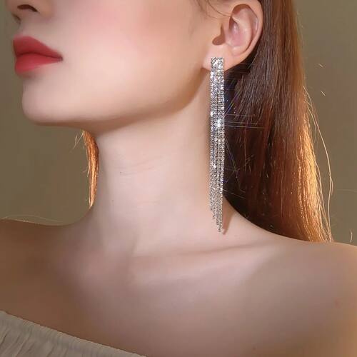 Custom Color Rhinestone Crystal Long Tassel Earrings for