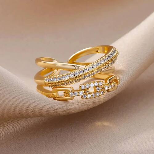 Gold Color Twist Chain Open Rings For Women Geometric Twist