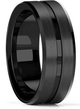 Fashion 8mm Men's Black Tungsten Wedding Band Rings Black