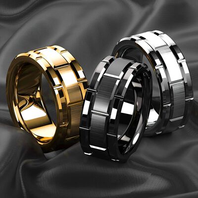 8mm Brick Pattern Stainless Steel Rings For Men Black