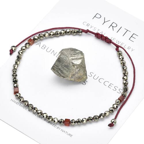 3mm Real Pyrite Stone Red Rope Braided Bracelet for Women