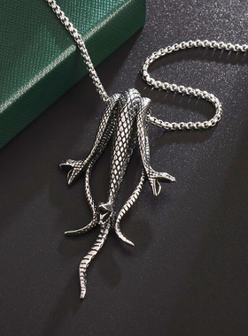 Niche Fashion Three-Headed Snake Pendant Men's Necklace
