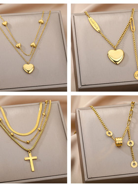 Double Layer Hollow Clavicle Chain Stainless Steel Necklace