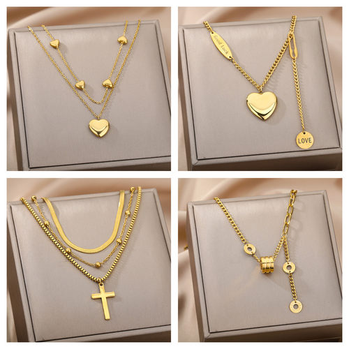 Double Layer Hollow Clavicle Chain Stainless Steel Necklace