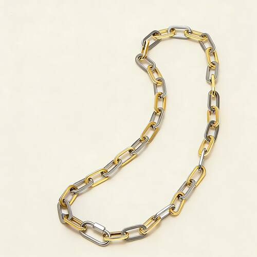 Two Tone Gold Silver Paperclip Chain Necklace Stainless