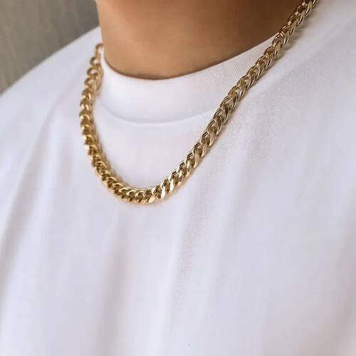 Simple Stainless Steel Cuban Chain Necklace for Men Gold