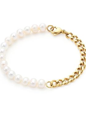 Luxury Half Natural Freshwater Bracelets Pearl Half Charm