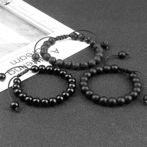 Beads Bracelet Adjustable 8mm Black Onyx Lava Tiger Eye