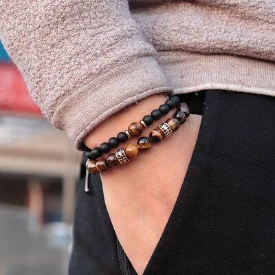 2pcs/pair Mens Bracelet Natural Tiger eye Beads Braslet