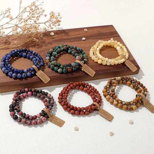 3Pcs Natural Stone 4 6 8 mm Beads Bracelet Set For Women