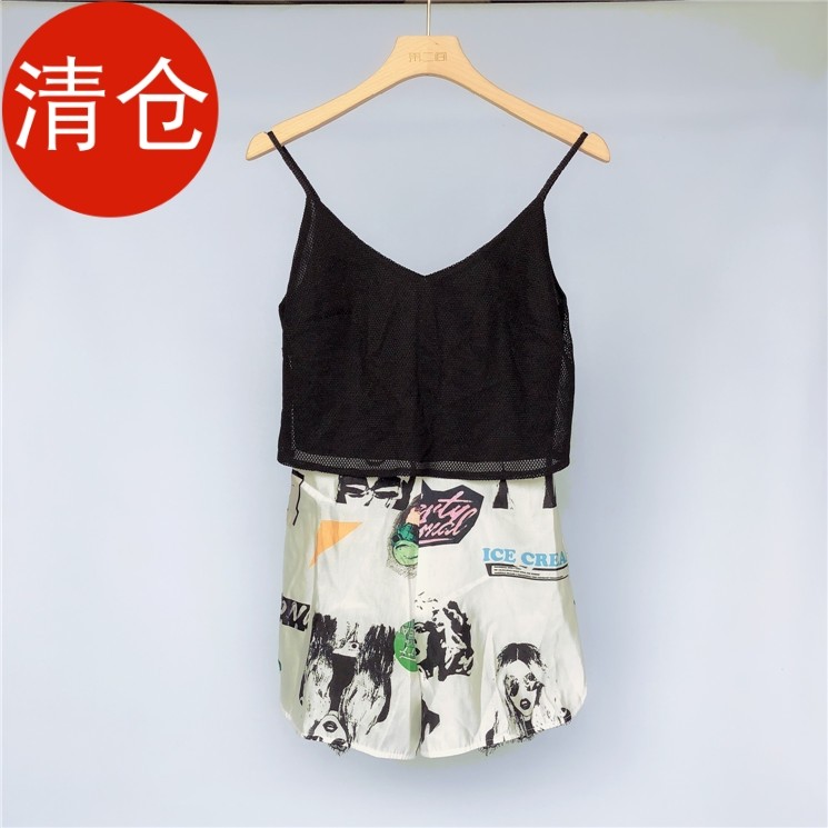 M系列品牌剪标夏款女时尚雪纺连身体短裤性感V领吊带连衣裤72D22