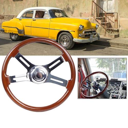 MY汽车改装配件卡车实木方向盘18寸455MM3孔老爷车复古转向盘aZ