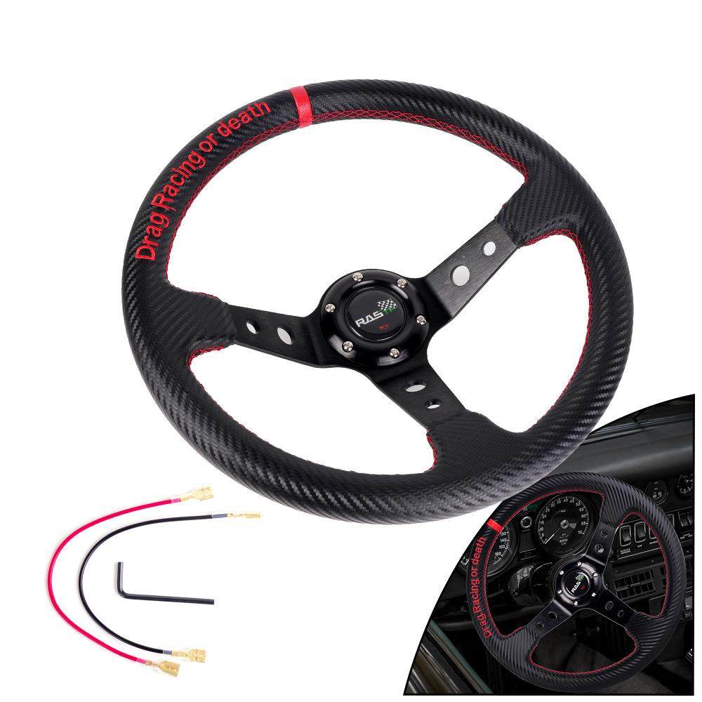 KW汽车改装手缝赛车方向盘 PU碳纹竞技游戏转向盘345mm大凹深盘aZ